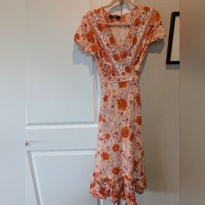 Floral Orange Wrap Dress